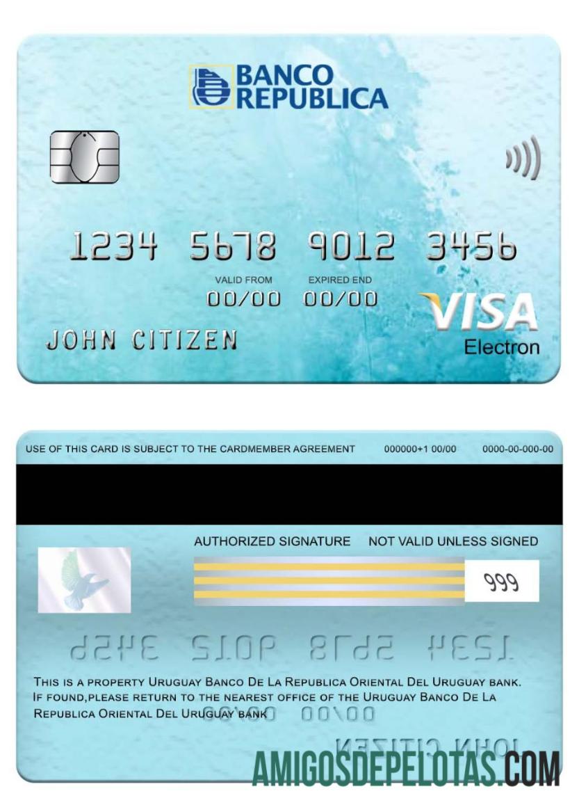 Uruguai Banco De La Republica Oriental Del Uruguay Bank Visa Electron Card exemplo